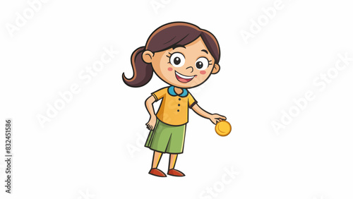 The young girl smiled brightly as she reached into her pocket discovering a lucky penny. With a burst of excitement she flipped it into the air and. Cartoon Vector.