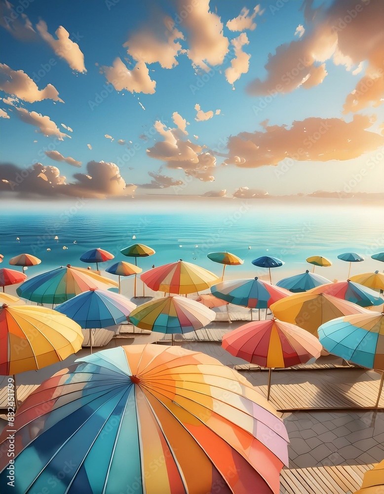 summer sea beach with umbrellas 