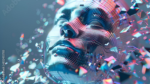 Abstract 3D render illustration of holographic human, generative ai