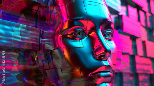 Abstract 3D render illustration of holographic human, generative ai