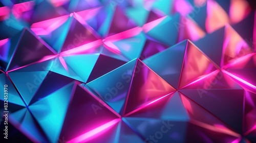 background with intersecting neon triangles in vibrant pink and blue, copy space, High quality