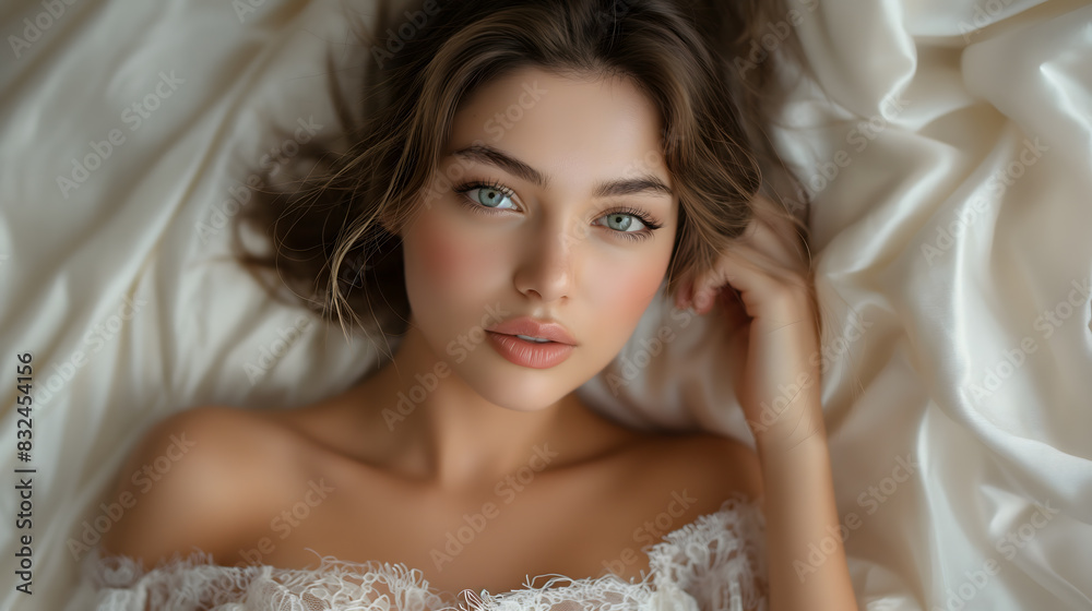 Serene Beauty: A Young Woman Lying in Soft Sunlight Serene Beauty: A Young Woman Lying in Soft Sunlight