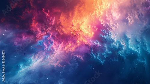 A colorful space scene with a blue and orange cloud