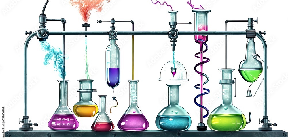 a image of a science lab with a lot of different colored liquids