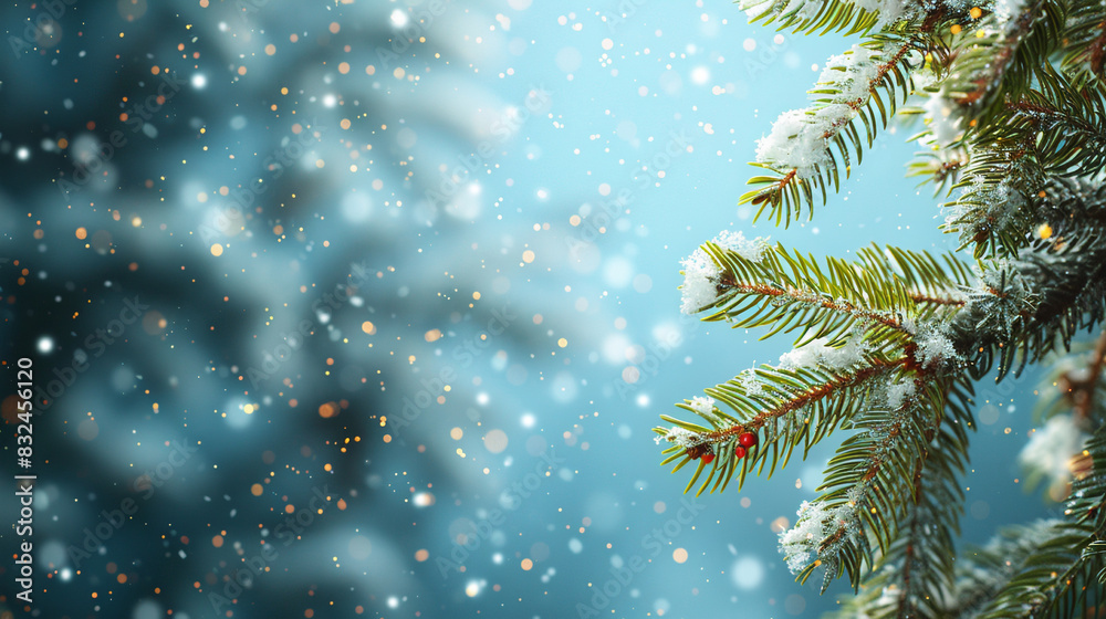 Close-up of fir branches covered in snow with severe frost for Christmas. Close-up of fir branches covered in snow with severe frost for Christmas.