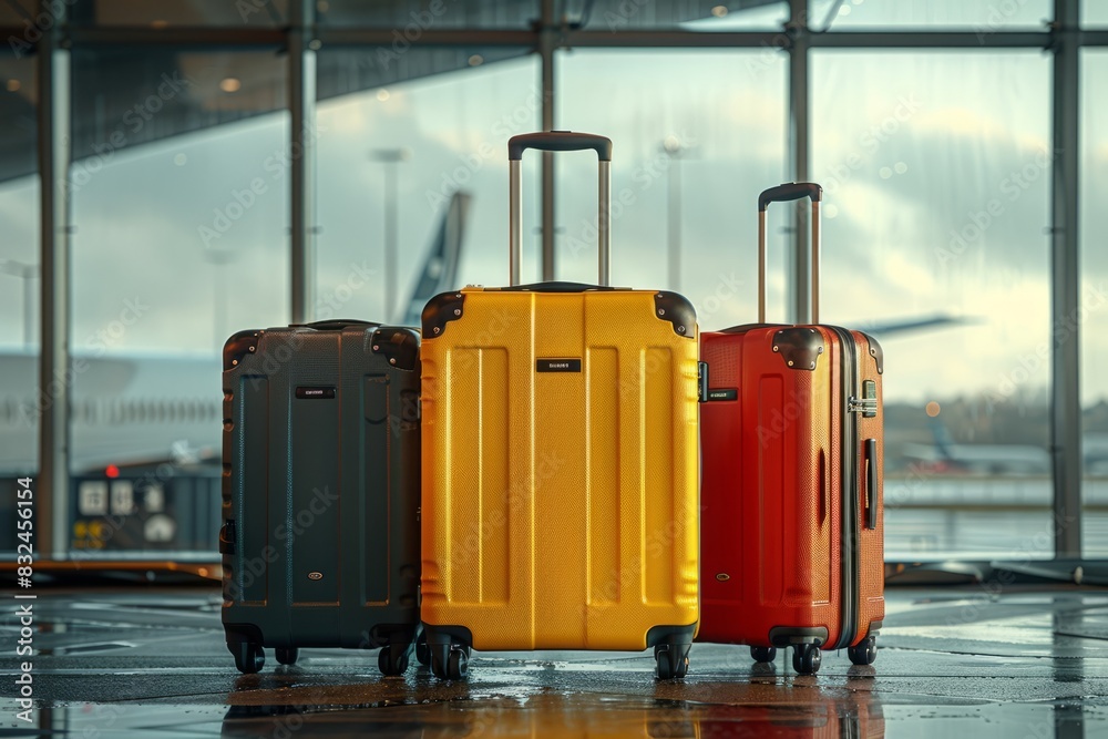 Suitcases in airport. Travel concept.3d rendering Suitcases in airport. Travel concept.3d rendering