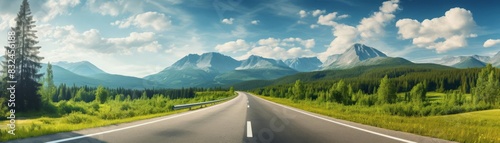 Freshly paved black asphalt road leading through a scenic landscape close up, smooth ride, realistic, manipulation, nature backdrop © PARALOGIA