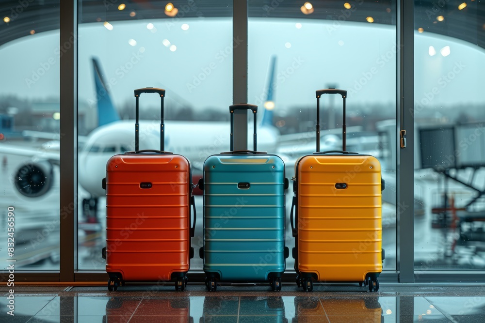 Suitcases in airport. Travel concept.3d rendering Suitcases in airport. Travel concept.3d rendering