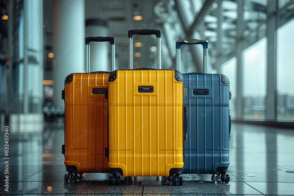 Suitcases in airport. Travel concept.3d rendering Suitcases in airport. Travel concept.3d rendering