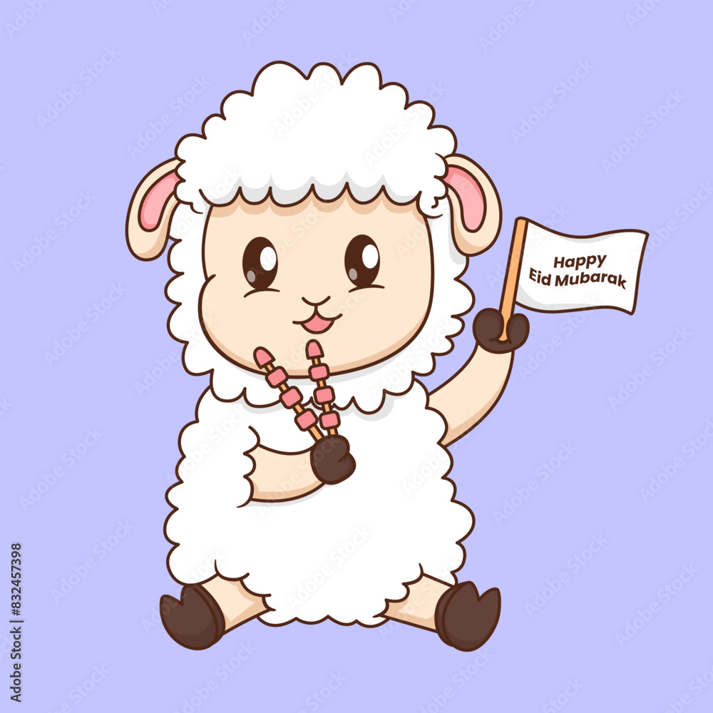 Fototapeta premium Cute sheep eating satay Cartoon Vector Icon Illustration