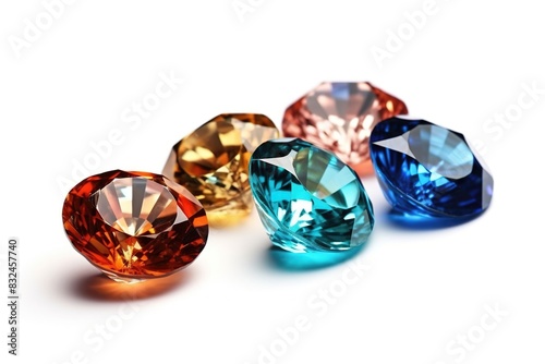 Dazzling colourful gems on a white background