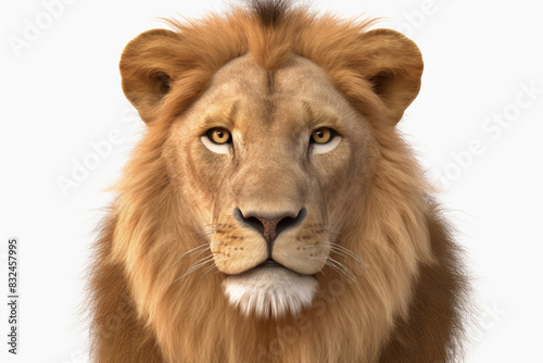 Face Of Big Lying Lion Isolated On A White Background