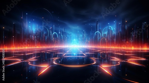 Futuristic digital wallpaper with bright neon circles in a techsavvy design focus on glowing elements, ethereal, double exposure, cyber background
