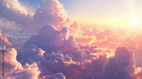A picturesque view of clouds glowing in the sunlight, casting a warm, inviting light across the sky