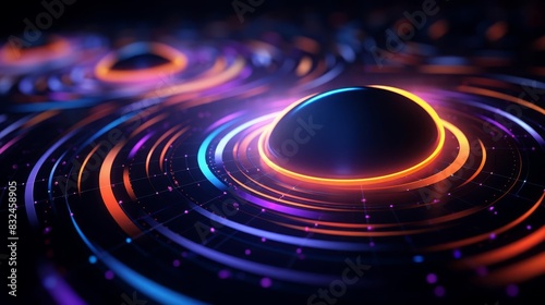 Futuristic wallpaper with vibrant neon circles in a techinspired design focus on digital elegance, dynamic, blend mode, abstract tech backdrop photo