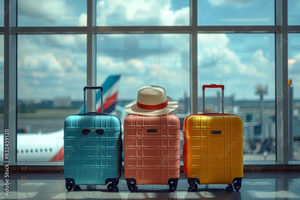 Suitcases in airport. Travel concept.3d rendering Suitcases in airport. Travel concept.3d rendering