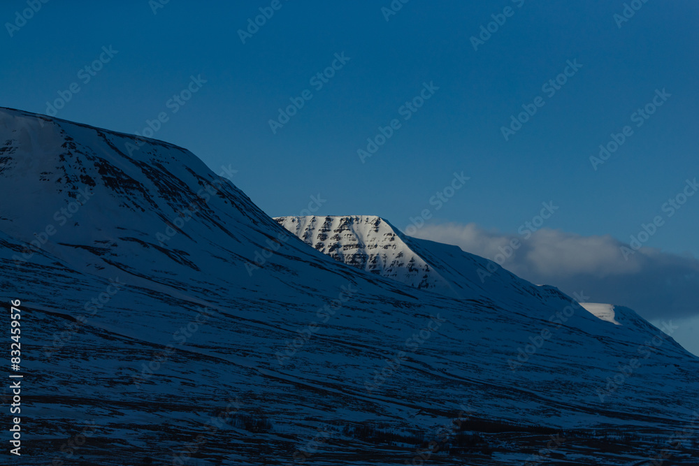 Naklejka premium Snowy Mountain Peak at Dusk Iceland no people outside