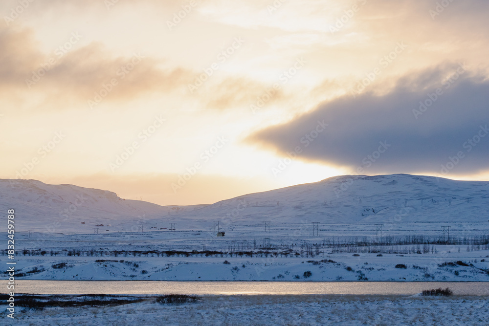 Winter sunset over snowy plains Winter sunset over snowy plains
