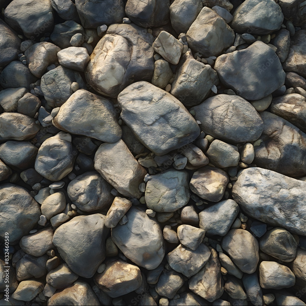 Rocky Ground Covered With Various Sizes of Stones in Daylight. Generative AI Rocky Ground Covered With Various Sizes of Stones in Daylight. Generative AI
