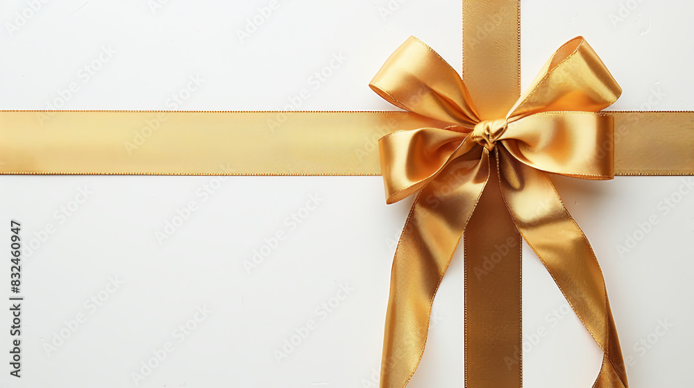 Glimmering golden bow arranged on a white background Glimmering golden bow arranged on a white background