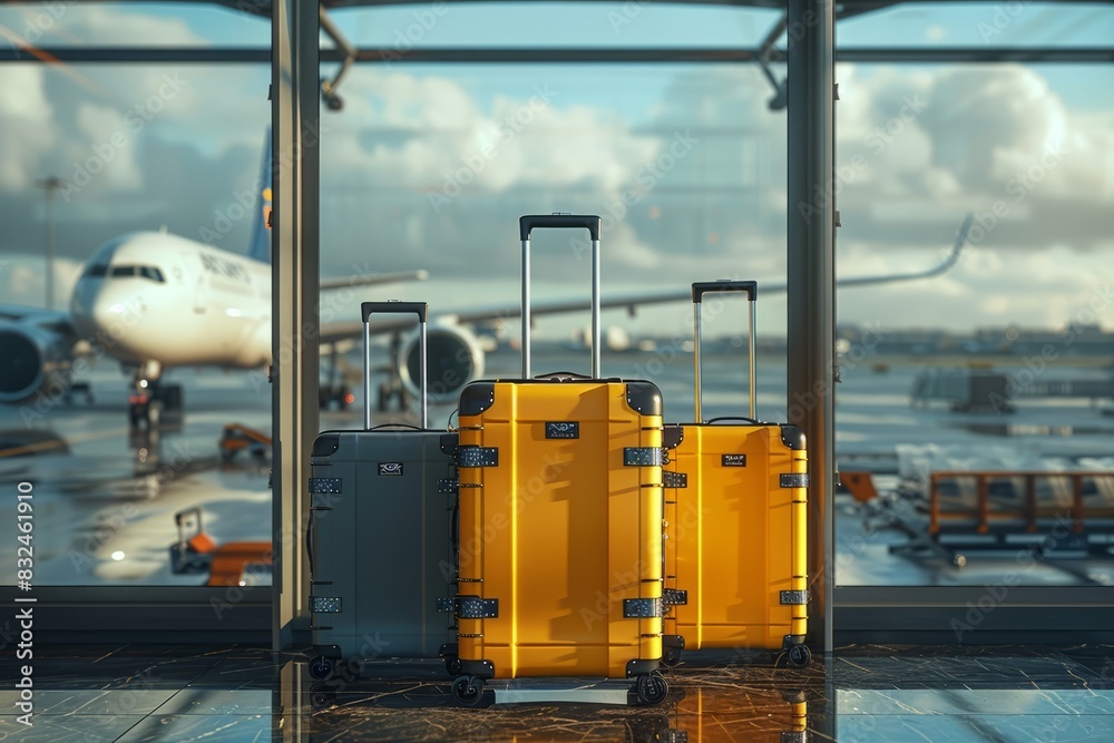 Suitcases in airport. Travel concept.3d rendering Suitcases in airport. Travel concept.3d rendering