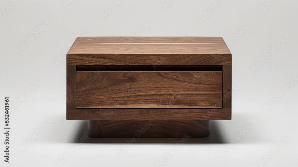 High-detail photo of a modern side table with a drawer, isolated on a white studio background