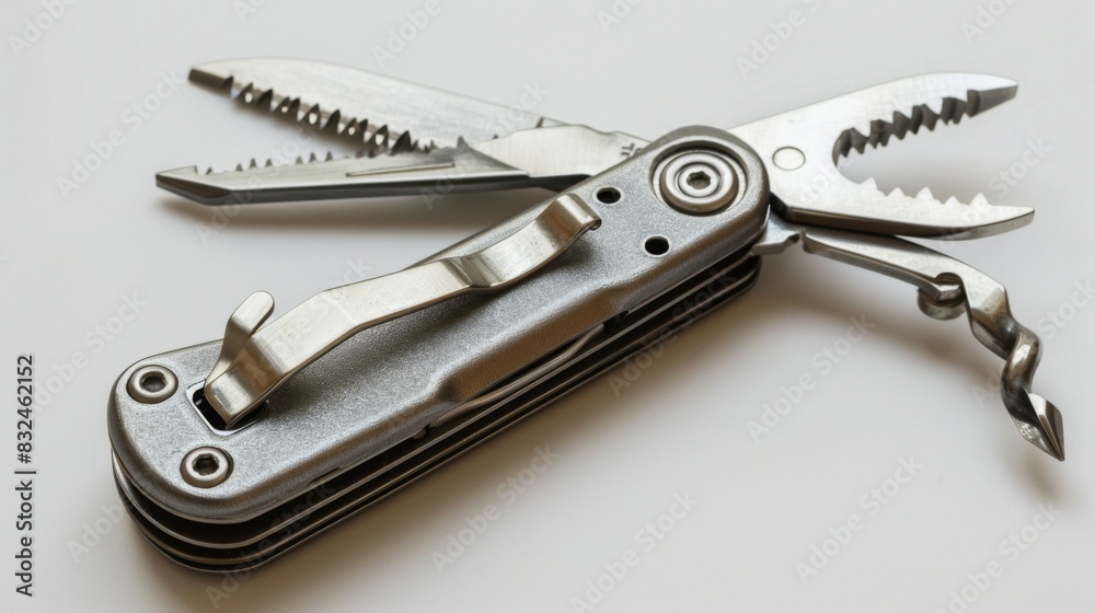 High-detail photo of a multi-tool, isolated on a white background High-detail photo of a multi-tool, isolated on a white background