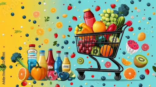 Retail Riches: Graphic Design of Overflowing Shopping Cart photo