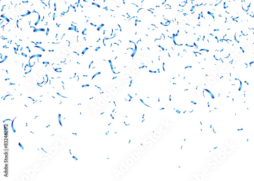 Blue confetti, falling paper ribbons isolated on white background. Birthday party decoration. Vector illustration.
