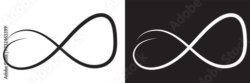 Hand drawn infinity symbol. Black infinity icon. Eternity, infinite, limitless and forever signs. isolated on white and black background. Vector illustration