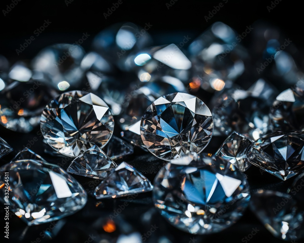 Glittering diamond reflections on a black background, creating a lavish and festive scene selective focus, opulent display, dynamic, manipulation, dark backdrop Glittering diamond reflections on a black background, creating a lavish and festive scene selective focus, opulent display, dynamic, manipulation, dark backdrop