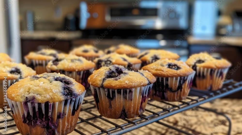 Twelve blueberry muffins that are newly baked Twelve blueberry muffins that are newly baked