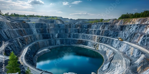 Extracting precious metals from open pit mines and waste: The process of gold mining. Concept Gold Mining, Open Pit Mines, Precious Metals, Extraction Process, Waste Management