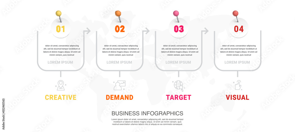 Vector modern infographic flat template pin and circles for diagram ...