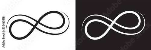 Hand drawn infinity symbol. Black infinity icon. Eternity, infinite, limitless and forever signs. isolated on white and black background. Vector illustration