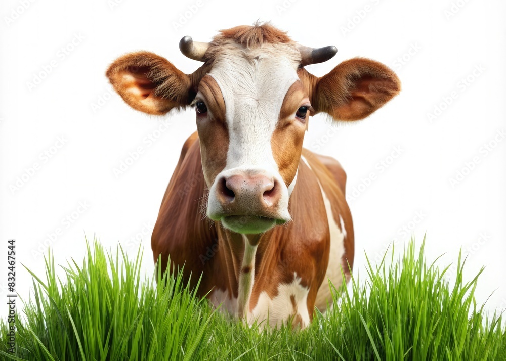 Brown and White Cow Standing on Lush Green Field. Generative AI Brown and White Cow Standing on Lush Green Field. Generative AI