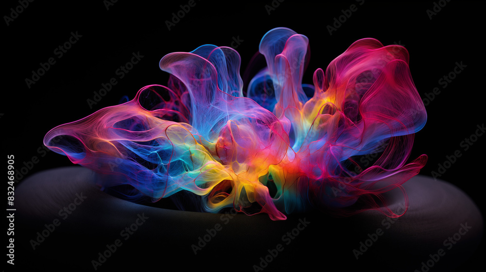 Obraz premium colorful smoke spreading on black background, concept of thoughts exploding from brain, mixing and creating unique personality, human behavior patterns