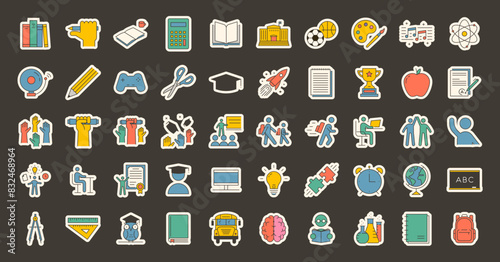 Retro back to school sticker doodle icon vector graphic elements.