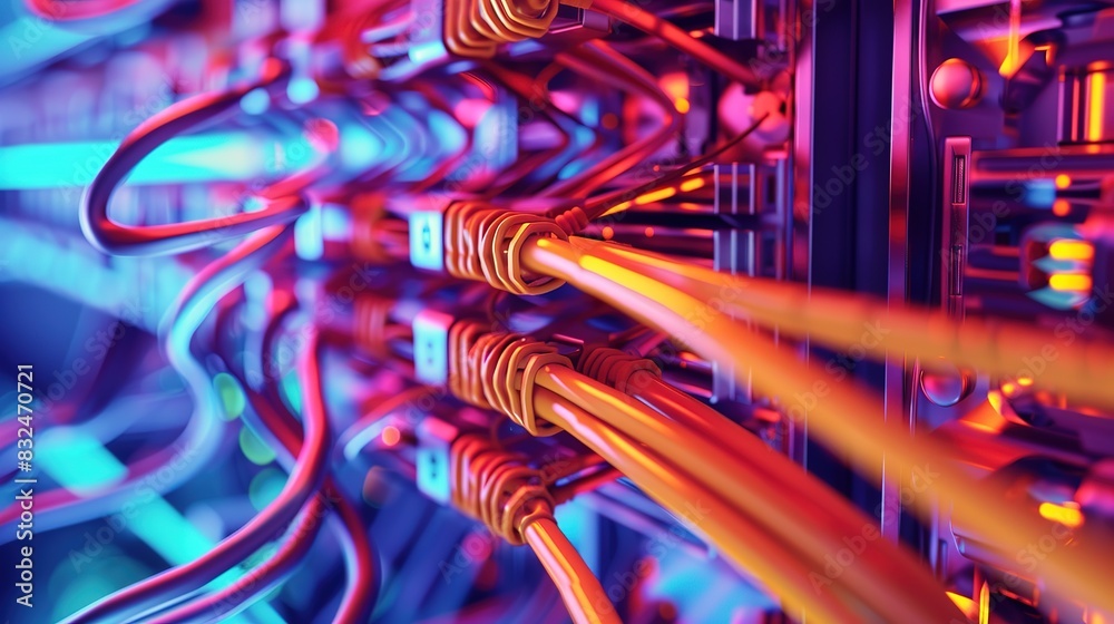Fiber optic network cables connected a device Fiber optic network cables connected a device