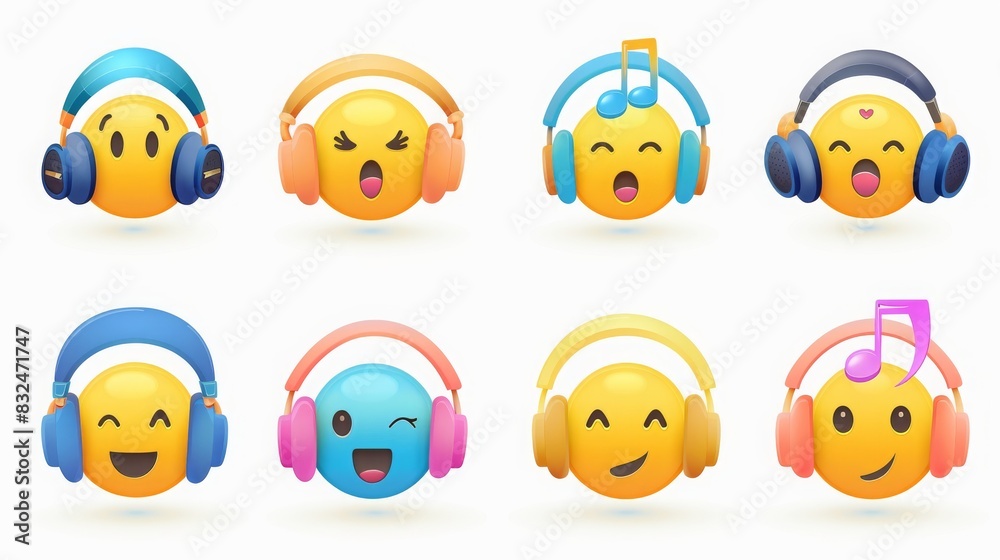 Fototapeta premium collection of musical emojis with vibrant headphones