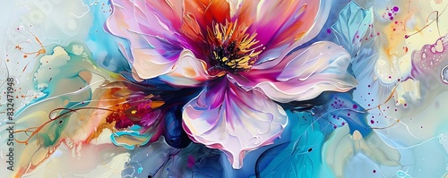 Blooming abstract expressive flower painting
