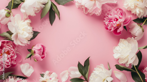 pink and white flower frame, pink background