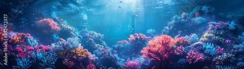 Vibrant coral reef in a clear blue ocean. photo
