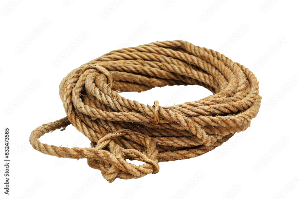 A rope is laying on a white background, Hiking & Trekking Equipment, 3D style and isolated on a transparent background. A rope is laying on a white background, Hiking & Trekking Equipment, 3D style and isolated on a transparent background.