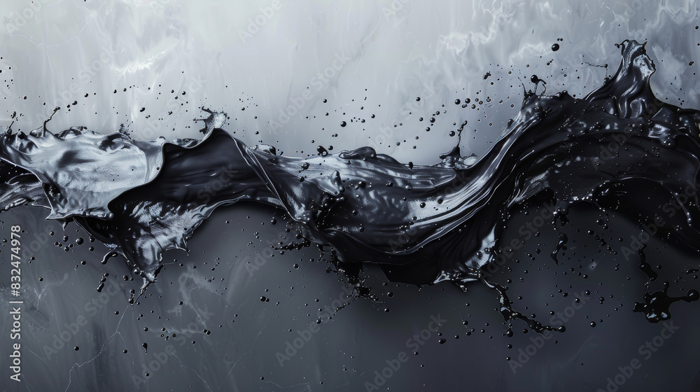 A splash of black paint on a gray background