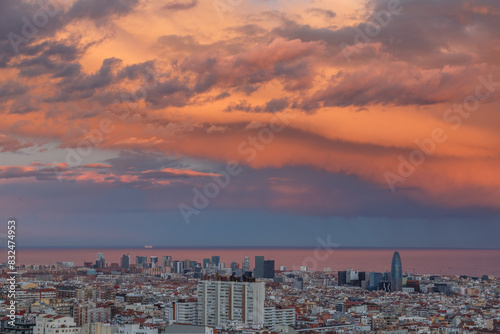 sunset in Barcelona against the backdrop of the city