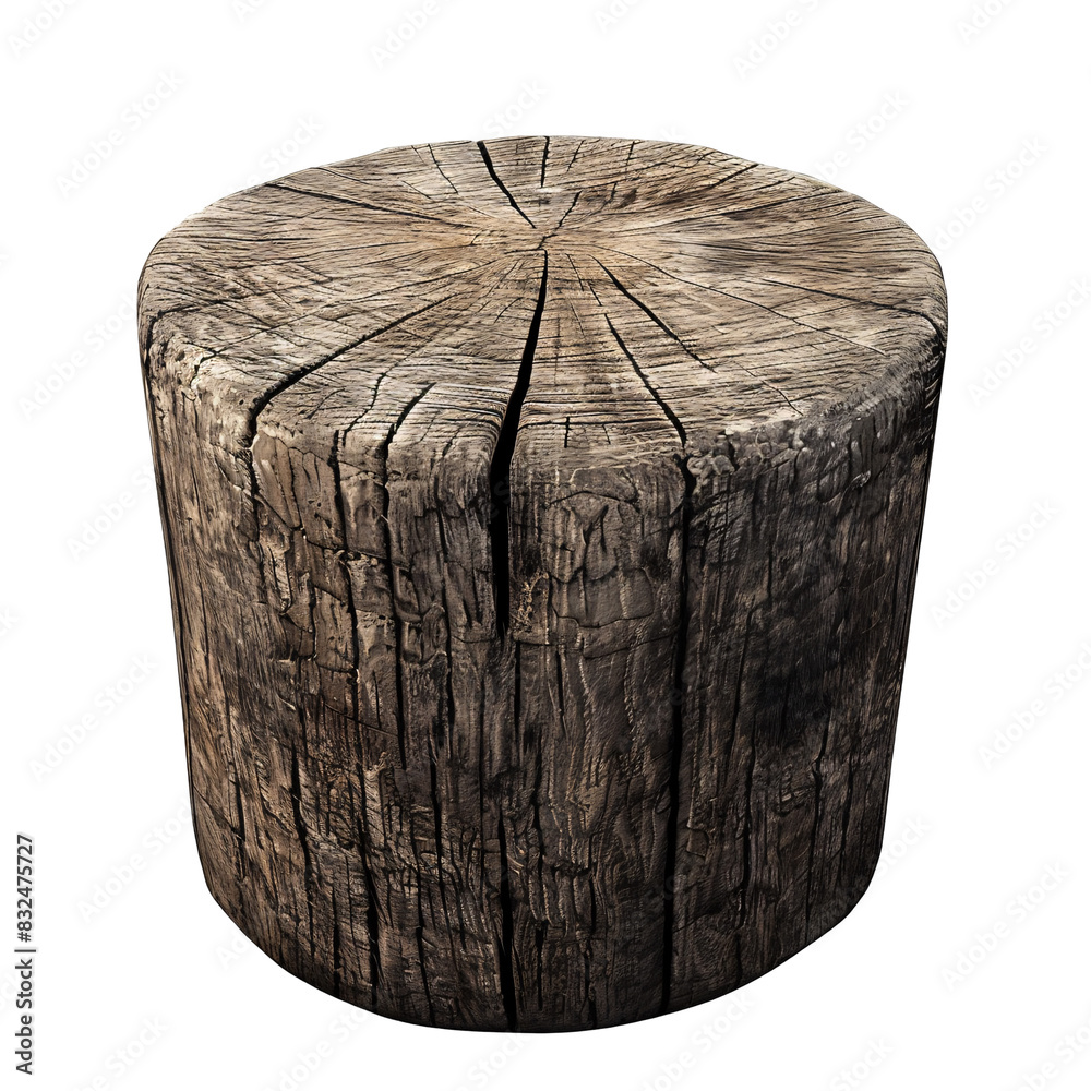 Obraz premium Handcrafted wooden log fence post die cut PNG style isolated on white and transparent background