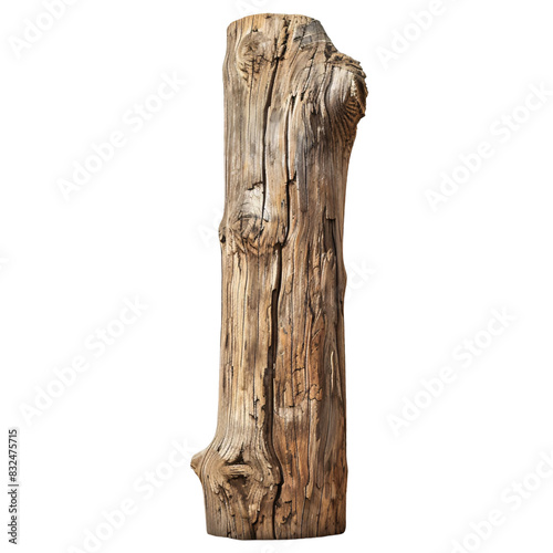 Handcrafted wooden log fence post die cut PNG style isolated on white and transparent background