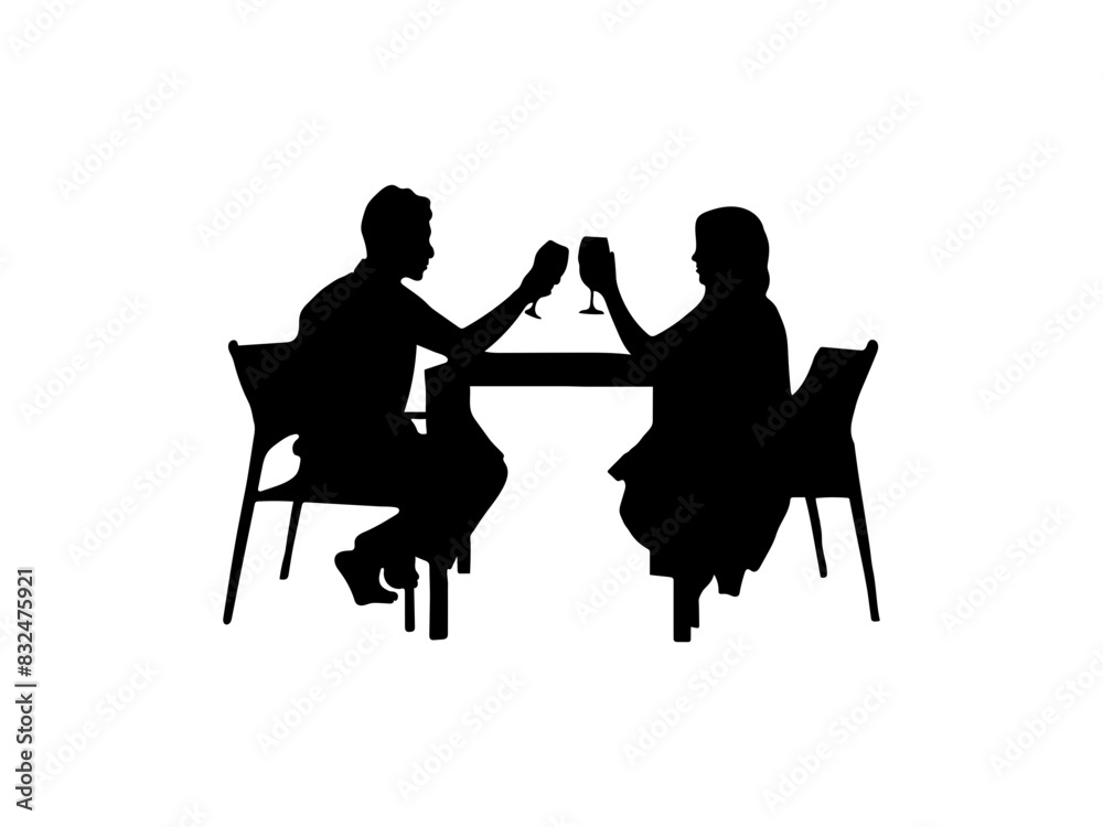 Fototapeta premium Couple having dinner silhouette.