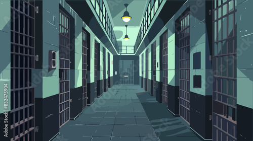Prison corridor illustration. Place of detention. Jail.